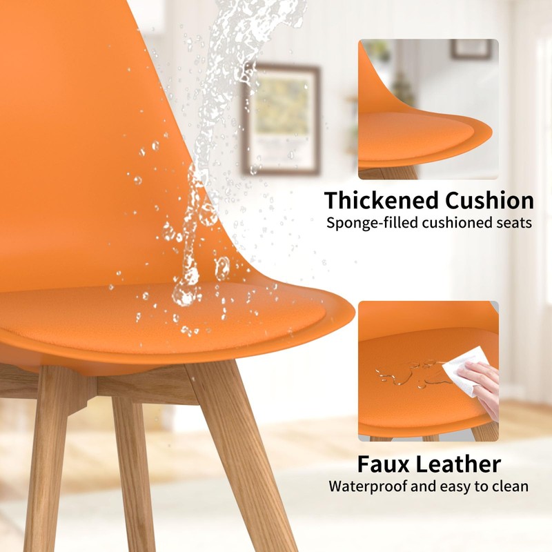 Upholstered Dining Chairs Set of 4 Pu Leather Orange Chairs