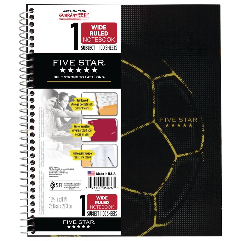 Mead, Five Star 1 Subject Notebook 100 Sheets