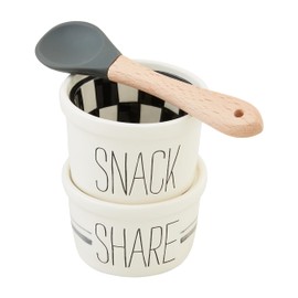 Mud Pie Snack Share Tidbit Set, ramekin 2" x 3" dia | spoon 4", WHITE