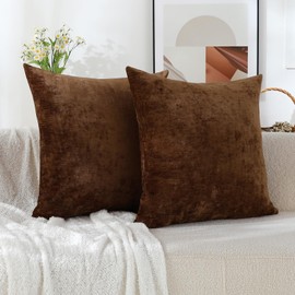 Qanatmz Coffee Brown Soft Throw Pillow Covers Decorative Chenille Square Couch Cushion Cases for Livingroom Sofa Decor, Set of 2,18 x 18 Inches