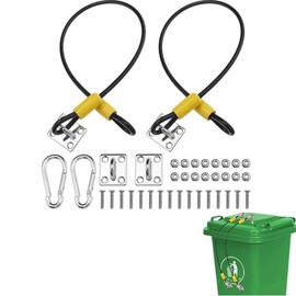 2PCS Bin Lid Locks, Metal Bin Lid Locks for Animals to Stop Rummaging, Outdoor Bin Clasp Locks, Durable Rubber Coated Braided Wire Rope
