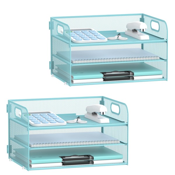 SUPEASY 2 Pack 3 Tier Paper Organizer with Handle, Mesh