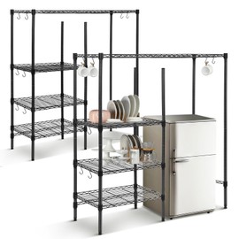 Huwena Mini Fridge Cabinet with Storage Shelf for Dorm 4 Tier Mini Microwave Oven Stand Baker Rack Adjustable Height Fridge Stand Organizer with Hook for Coffee Bar College Dorm Kitchen Office(Black)