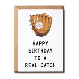 SMHGifts Happy Birthday to a Real Catch Card - Baseball Card - Baseball Birthday Card - Sport Card - Card For Husband Boyfriend - Funny Greeting Card