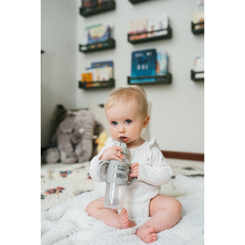 Dr. Brown's Milestones Sippy Straw Bottle, 8oz 250 ml, Grey