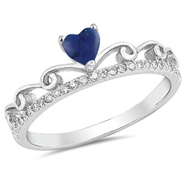 925 Sterling Silver Faceted Natural Genuine Blue Tanzanite Heart Promise Tiara Ring Size 9