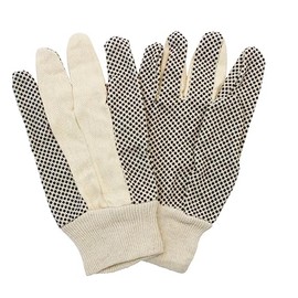 Liberty Glove & Safety 4505A - Guantes de trabajo textiles de lona de 10 onzas, algodón/poliéster con puntos de PVC negros, muñeca de punto, uso gener