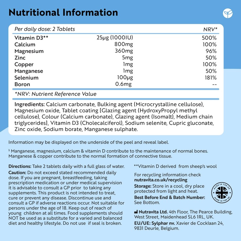 Nutravita Calcium Magnesium & Zinc with Vitamin D D3 Copper