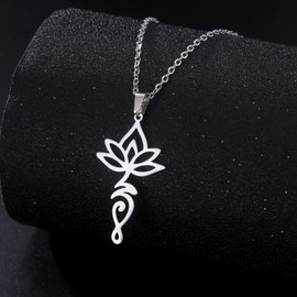 VASSAGO Unalome Lotus Flower Necklace, Lotus Pendant Necklace for Women, Yoga Healing Necklace with Lotus Flower Charm, Yoga Necklace, Jewelry, Gift for Women, Stainless Steel, No Gemstone