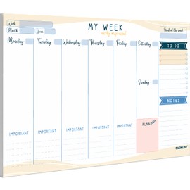 PACKLIST Weekly Planner Pad A4 - Stylish Undated Weekly Organiser, 52 Pages for Home, Study, Work & Family Plans - Beautiful Timetable Planner & Notes to Stay Organised & to Boost your Productivity