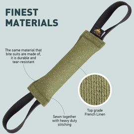 Viper Bite Tug Toy with Two Handles – 2in Wide | Durable & Interactive Dog Tug Training Tool for Puppy Development & Professional Use | Jute, Leather, Fire Hose or French Linen