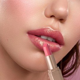 Light Pink Lip Stick with Golden Shimmers, Glitter Metallic Lipstick Bright Pink Lipstick for Women, Silky Smooth Full-Coverage Lipsticks, Longlasting Non-Sticky Hot Pink Tinted Lip Balm for Women