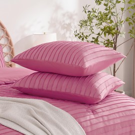 JELLYMONI Pillowcases Standard Size Bright Pink 2 Pack Boho Striped Bed Pillow Covers 20x26in Polyester Envelope Pillow Shams Tufted Bohemian Textured (Pillows are not Included)