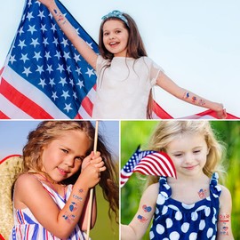 100 Styles 4th of July USA Temporary Tattoos MYEBONG Independence Day Tattoos America Red White and Blue Flag Temporary Tattoos for Boys Girls Women Men