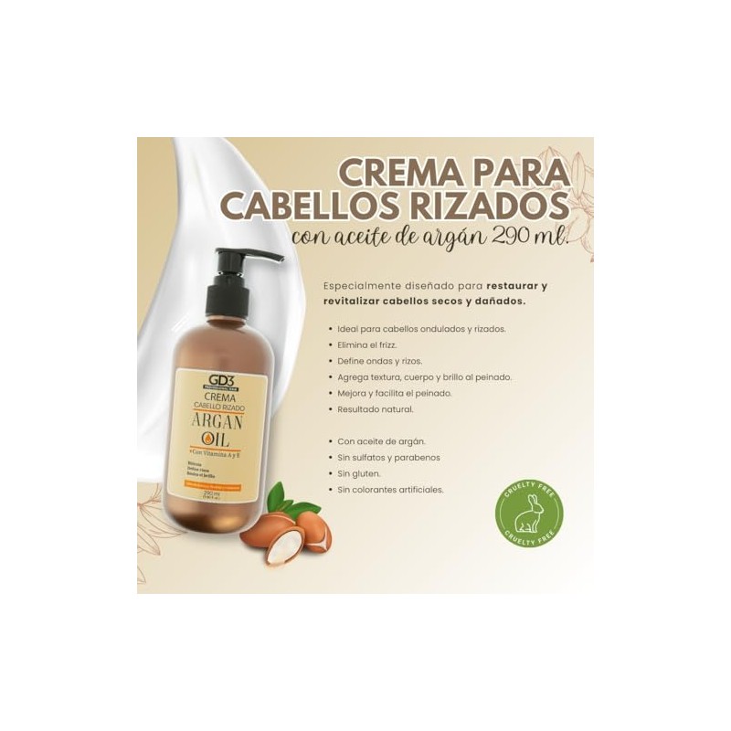 GD3 Crema de rizos con Aceite de Argán 290 ml
