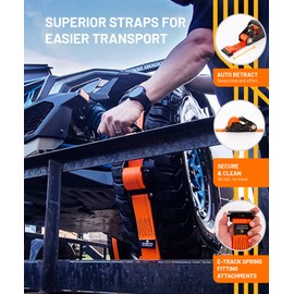Strapinno E-Track Retractable Ratchet Tie-Down Straps - 2 in x 15 ft Heavy Duty Ratchet Strap with 4,500lbs Breaking Strength for E-Track Rails, Enclosed Trailer & Van (2 PCs)