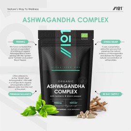 Organic Ashwagandha Complex 7055mg - KSM-66® with Turmeric & Black Pepper - 22.5mg Withanolides - Most Bioavailable Full-Spectrum Root Extract - Not Tablets or Powder - 90 Vegan Capsules by Alpha01