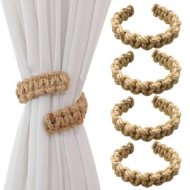 4PCS Hand Woven Curtain Tiebacks,Boho Curtain Holdbacks,Outdoor Farmhouse Tie Backs for Curtains, Cotton Jute Rope Curtain Holders for Drapes Home Office Decor