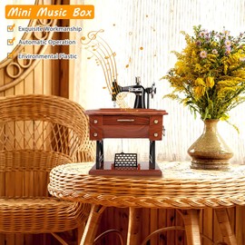 Globalstore Music Box, Vintage Mini Sewing Machine Music Box Gifts for Christmas, Birthday, Valentine's Day, Thanksgiving, Table Decoration Hand-Operated Present Adults Girls Boys Kid Toys