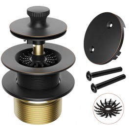 Oil Rubbed Bronze Tub Drain Stopper Bathtub Drain, Hair Catcher and Two-Hole Overflow Faceplate,11.5/16 UNC Tub Drain, Premium Brass Lift and Turn Twist Tub Drains Replacement Trim Kit,Tub Stopper