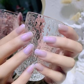 24 Pcs Nail Tips Purple Flash False Nails Cat Eye Nail