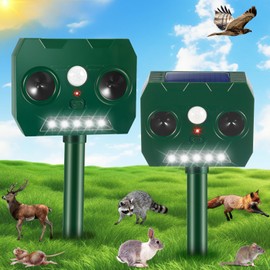 JahyElec Solar Animal Repellent Ultrasonic Animal Repeller Outdoor with Strobe Light & Motion Sensor, Solar Deterrent Devices for Deer Cat Raccoon Squirrel Skunk Rabbit Repellent for Yard Garden Farm