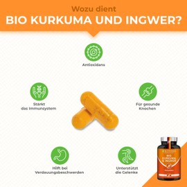 Detox Ginger & Turmeric - 100% Organic & Vegan - Capsules High Dose with 95% Extract | Curcuma 100% Vegan | Highest Bioavailability & Curcumin Content