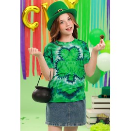 Big Girls Boys St. Patrick's Day Crewneck Funny Shirt Green Black Fantastic Four Leaf Clover 10 Years