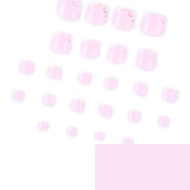 Tyuimhx White French Tip Press on Toenails Square Fake Toe Nail with Pearls Designs 3D Flowers False Toenails Acrylic Glue on Toe Nail Floral Artificial Stick on Toe Nail for Women 24 Pcs