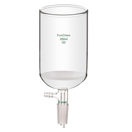 FunChem Buchner Filtering Funnel with Fine Frit (G3), Borosilicate Glass Buchner Funnel with 24/40 Standard Taper Inner Joint and Vacuum Serrated Tubulation, 250 mL Capacity