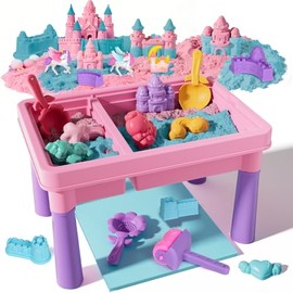 Lehoo Castle Unicorn Sensory Table with Sand, Indoor Outdoor Sand Table with Lid for Toddlers Kids, Upgraded Adjustable Legs, Red & Blue Play Sand Art Kit, Preschool Learning Activities Gifts