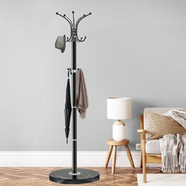 ZOZOE Metal Coat Rack Stand, Modern Coat Rack Freestanding with Natural Marble Base, 360° Rotary Design Coat Racks with 14 Hooks, Coat Tree Hanger Stand for Bags, Hats, Entryway, Office