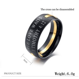 INRENG Men's Stainless Steel 8MM Bible Verse Christian Purity Cross Ring Band 1 Timothy 4:12 Black Gold Size 8