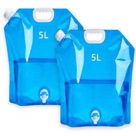 2er Pack Faltbarer Wasserkanister 5L Auslaufsicher - Blauer Leichter & Tragbarer Kanister für Camping, Outdoor mit Einzigartigem Wasserhahn | BPA-Frei & Umweltfreundliches PE Material