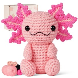 Gipony Crochet Kit for Beginners, Crochet Animal Kits,Crocheting Kit for Starters with Step-by-Step Video Tutorials, Beginner Crochet Kit for Adults (Axolotl 1Pack)