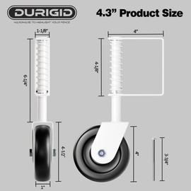 4.3” Spring Loaded Gate Wheel Gate Caster Wheel Fence Wheels for Gates, Fence Gate Wheel Gate Caster Gate Wheels for Wooden Gate, Ideal for Outdoor Gates, 200 LBS Capacity, White, 2 Pack