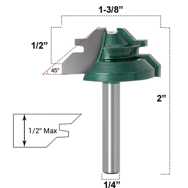 Bestgle 1/4" Shank 45 Degree Lock Miter Router Bit 1/2-inch
