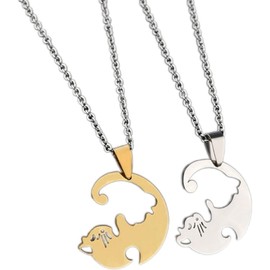 Couples Jewelry Split Puzzle Cat Necklace Friendship Pendant (Style1)