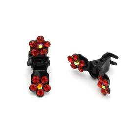 DoubleAccent Hair Jewelry Flower Mini Hair Jaws with Crystal Petals - Set of 5 Red Color
