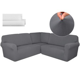 Breling 3 Pcs L Shaped Couch Covers for Sectional Corner Sofa Stretch 5 Seat Washable Corner Sofa Slipcover Sectional Couch Protector for Living Room(Light Gray,Milk Silk)