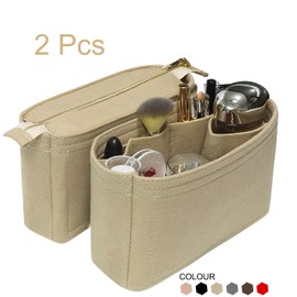 Soyizom Felt Bag Organizer Insert Bag in Bag for Tote Bag with 2 Packs Fit in The Neonoe and Other Bucket Bags-Beige