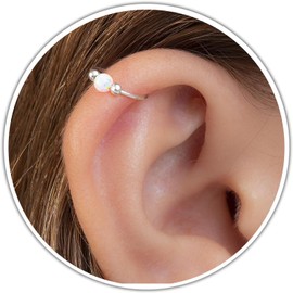 Silver Helix Hoop - Tiny 3mm White Opal Handmade 925 Sterling Silver Cartilage Earring - Thin 20 Guage Gold Piercing Hoop