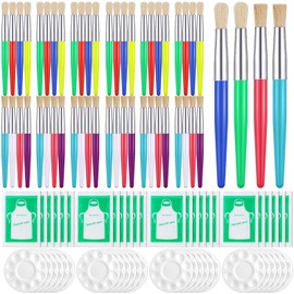 96 Pcs Paint Brushes Sets for Kids Toddler Art Supplies Large Chuuby Round Flat Brushes Includes 24 Pcs 6.8 Inches Palettes 24 Pcs Disposable Aprons for Preschool Children Painting Party Supplies