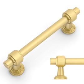 Amerdeco 10 Pack Brushed Gold Cabinet Pulls 3.75 Inch(96mm) Hole Center Drawer Pulls Cabinet Hardware Kitchen Cabinet Handles for Bathroom Dresser Pulls ZH0069