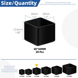 Glarks 20pcs 30mm x 30mm/1.2 x 1.2in Square Chair Leg Caps, Black PVC Furniture Pad Table Feet Covers, Square Chair Leg Covers to Protect Wood Tile Floors Felt Pads Furniture Leg Caps Reduce Noise