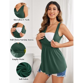 Ekouaer Nursing Tank Tops 3 Packs Sleeveless Maternity Shirts V Neck Pregnancy Clothes Lake Green/Black/Lake Blue XL