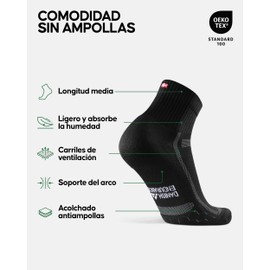 DANISH ENDURANCE 5 Pack Calcetines de Running, Antideslizantes, Calcetines Antiampollas, Hombres y Mujeres, Deportes Negro/Gris Mediano