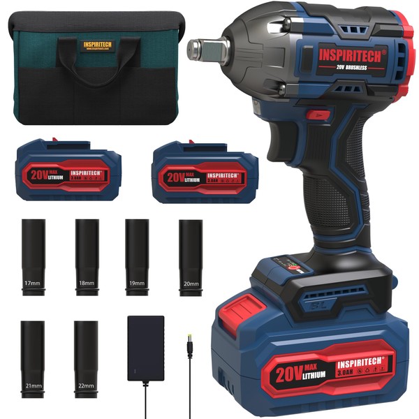 INSPIRITECH Cordless Impact Wrench, 1/2 Inch Brushless Impact Gun with