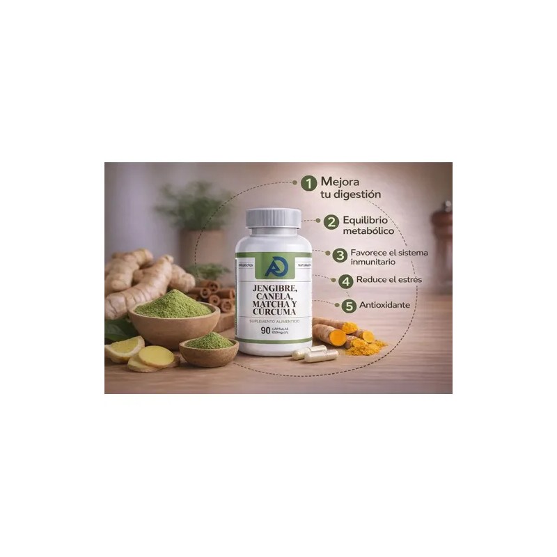 Te Verde, Jengibre, Matcha, Curcuma Suplemento 90 Capsulas