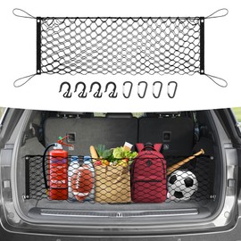 Canvcle Trunk Cargo Net for 2021-2025 Jeep Grand Cherokee L (7 Seats) Accessories Envelope Style Mesh Trunk Net Organizer and Storage Stretchable Adjustable Elastic Nylon Rear Cargo Netting with Hooks